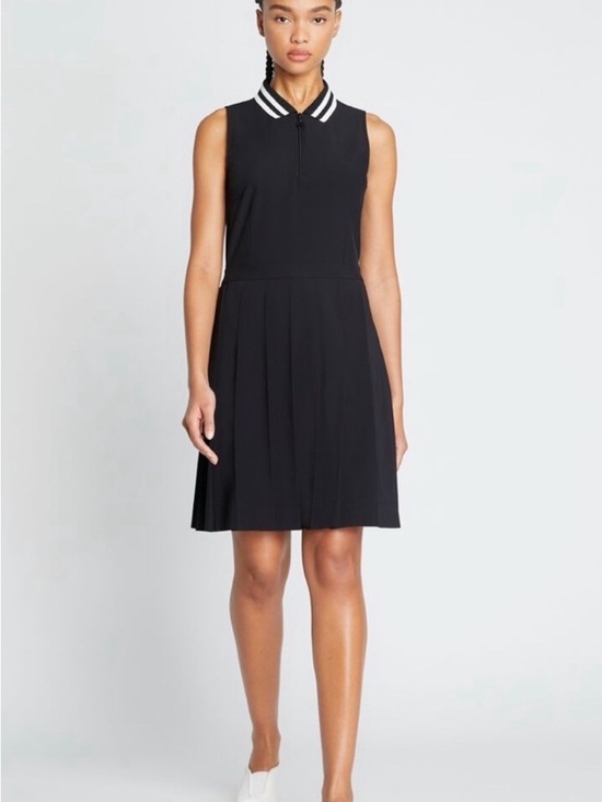 Tory Sport Dresses & Skirts - Tory Sport Black Sleeveless Pleated Polo Zip Dress with White-Striped Collar